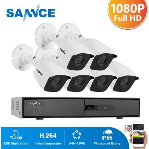 SANNCE 8CH 1080P 2.0MP HD CCTV System Video Recorder 6PCS 1080P CCTV Security Camera Waterproof Night Vision Surveillance Kits