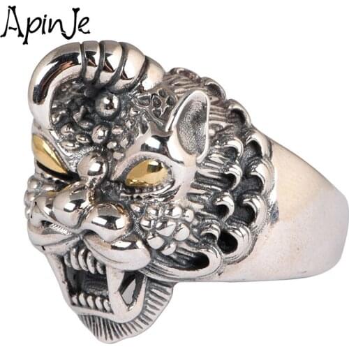 Apinje Thai Silver S925 Silver Open Ring for Men Pixiu Silver Retro Fashion Ring