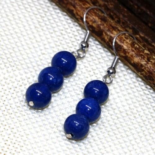 Natural Lapis lazuli stone blue earrings 8mm round beads high quality eardrop for women charms original design dangle A19