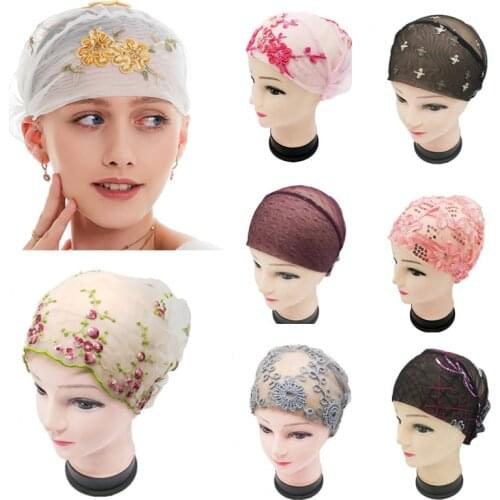Fashionable women thin breathable Muslim hat women Islam Arabian embroidered print hat skinhead Hijiab Turban Chemo