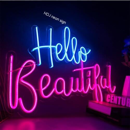 Customized Neon Sign Hello Beauty Logo Gorgeous Flexible LED/Bar/Wedding/Club/Party/Room Decoration Wall Decoration