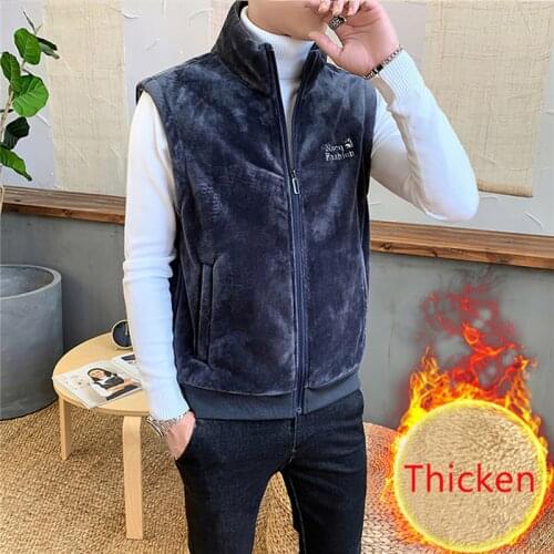 Spring Cashmere Men Vest Winter Warm Thick Fleece Vest Male Sleeveless Jacket Casual Young Old Mens Vests Cotton-Padded Coats