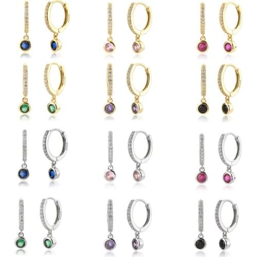 CCFJOYAS 7/14Pairs/Set 925 Sterling Silver Colorful Zircon Small Hoop Earrings Women Simple Gold Silver Earrings Set Wholesale