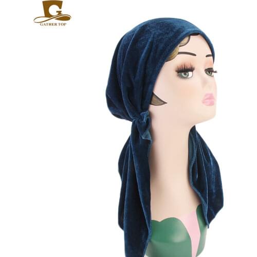 Womens velvet Head Scarf Pre-Tied turban Chemo Hat Beanie Sleep cap Headwear hair Accessories with elasticity