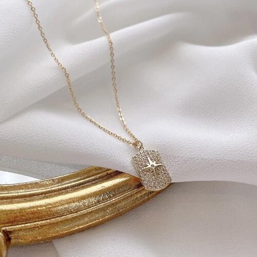 Cute Elegant Star Pendant Necklace For Women Titanium Steel Jewelry Lovely Full Gem Rhinestone Studded Choker Neck Girl Gift