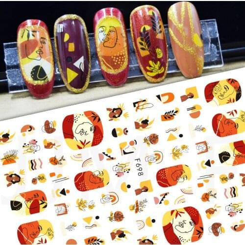 1pc 3D Abstract Nail Sticker Women Face Sliders for Nail Flowers Maple Leaf Lavender Adheisve Sticker for Nail Decoration