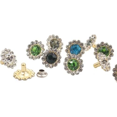 100Sets 12mm Mix Color Crystal Rhinestone Rivets Flower Shape Shoe Studs for Clothing Bag Leathercraft Garment Rivet
