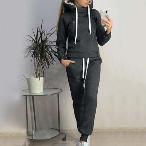 2Pcs Women Jogging Suit Solid Color Tracksuits Fleece Lined Hoodies Pants Set Women 2 Piece Set Jogging Suit Womens sportswear