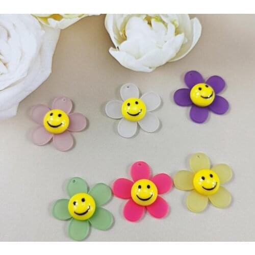 20pcs Kawaii Acrylic Composite Smiling Face Flowers Charms Resin Flower Pendants For DIY Decor Bag Earring Keychain Jewelry Make