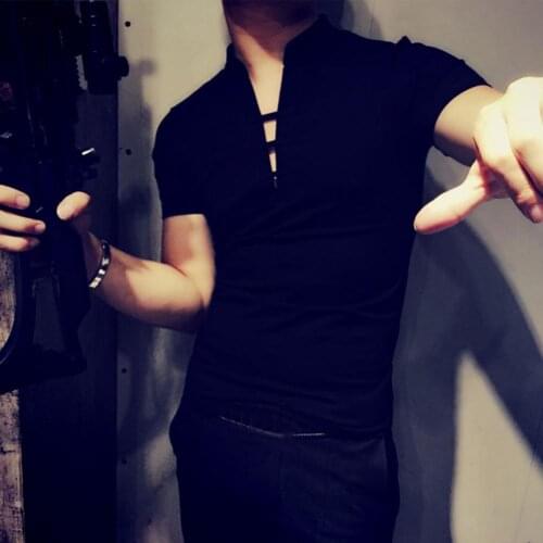 2020 fashion explosion mens V-neck casual monochrome short-sleeved new hot sale hip-hop Sliming cotton T-shirt