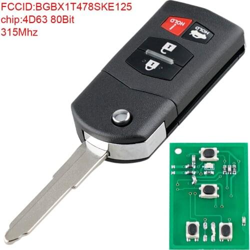 315MHz 4 Buttons Replacement Remote Car Key Fob with 4D63 80Bits Chip BGBX1T478SKE125 Fit for Mazda 3 5 6 RX-8 CX-7 CX-9 MAZ24R