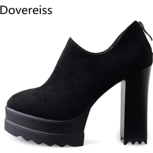 Dovereiss Fashion Winter sexy Pointed Toe Ankle boots clear heels boots Block heels Zipper Consice Brown platform boots 32-42