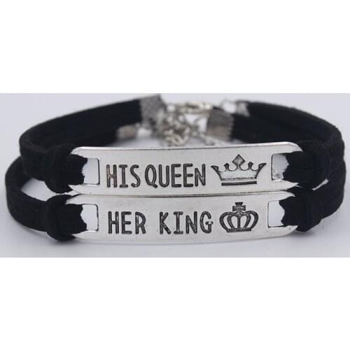 1/2pc 2 Style His Queen Her King Black Classic Lover Bracelet Stainless Steel Couple Bracelet Gift Fashion Jewelry Accessories
