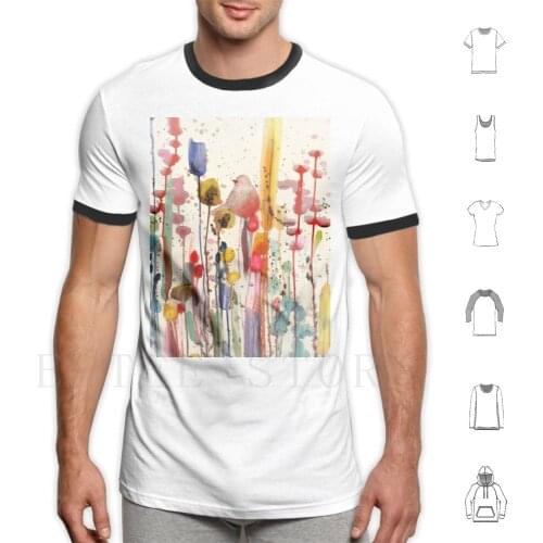 Ce Doux Matin T Shirt DIY Big Size 100% Cotton Bird Field Flower Nature Cute Zen Calm Peace Peaceful Vivid Colorful