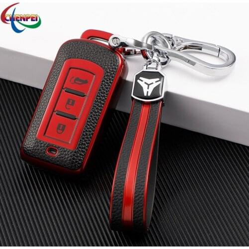 For Mitsubishi Outlander ASX Pajero Eclipse Cross Car Leather Pattern Key Shell TPU Key Protection Cover Car Accessories