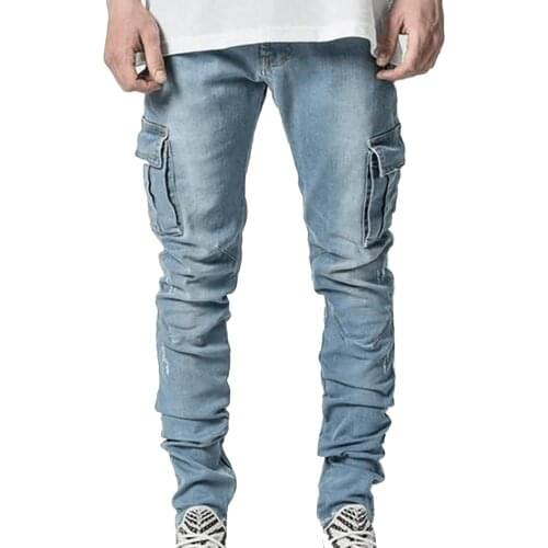 Jeans Men Pants Casual Cotton Denim Trousers Multi Pocket Cargo Jeans Men New Fashion Denim Pencil Pants Slim Fit Stretch Jeans