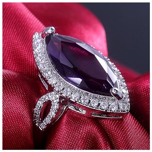 Huitan Luxury Brilliant Purple Stone Party Rings Vintage Devil Eye Symbol Micro Paved Cocktail Party Rings For Women Hot Selling