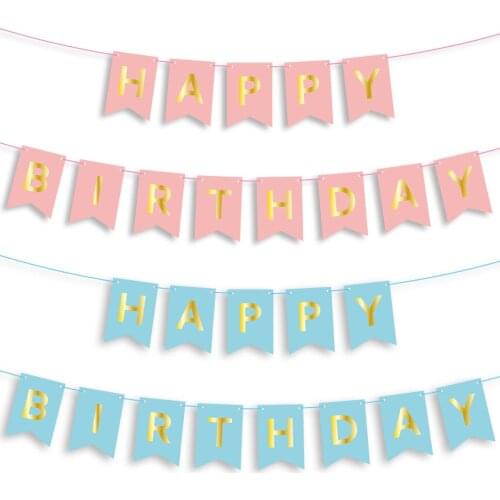 Happy Birthday Pink/Blue Paperboard Card Letter Banner Baby Shower Decoration Birthday Party Decoration Supplies