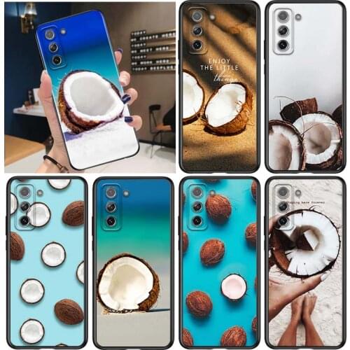 Coconut On The Beach for Samsung Galaxy S21 Ultra Plus Note 20 10 9 8 S10 S9 S8 S7 S6 Edge Plus Black Phone Case