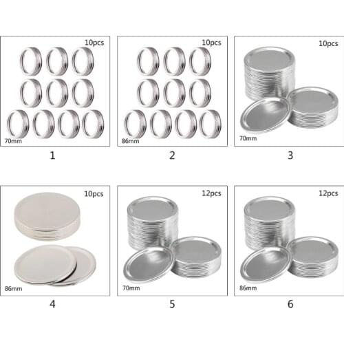 Canning Lids, Regular Mouth Mason Jar Lids And Bands 10 Pack (Silver) 86MM