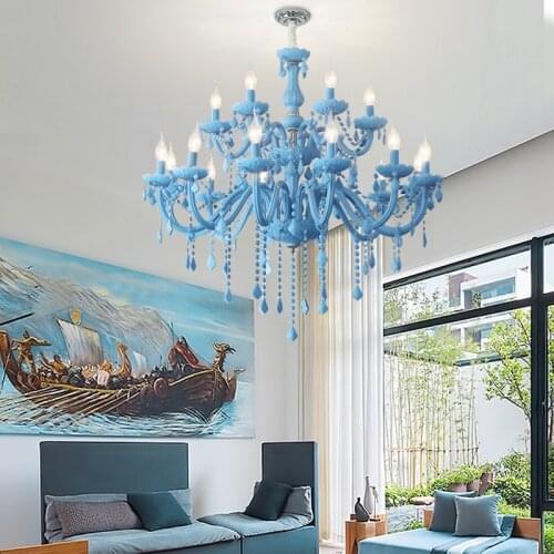 Modern Baby Kids Room blue Chandelier Lighting fabric shade Crystal Lamp nordic Bedroom Children room Lustre Chandeliers lights