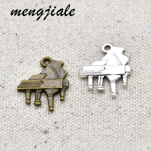 MENGJIALE 30pcs/lot Two Color Plated Piano Charms Music Pendant for Jewelry Accessories Making Bracelet Findings 21x16mm