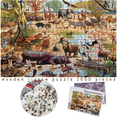 MOMEMO Animals In African Plain Wooden Jigsaw Puzzles 1000 Pieces Interesting Puzzle Toys Customized Difficult Puzzle for Adults