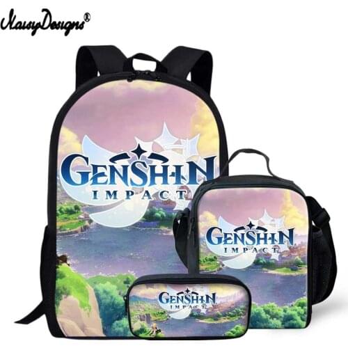 NOISYDESIGNS New Fashion 3Pcs/Set Genshin Impact Anime Printed Backpack Casual School Bags Set Boys Girls Teenager Mochila Bolsa
