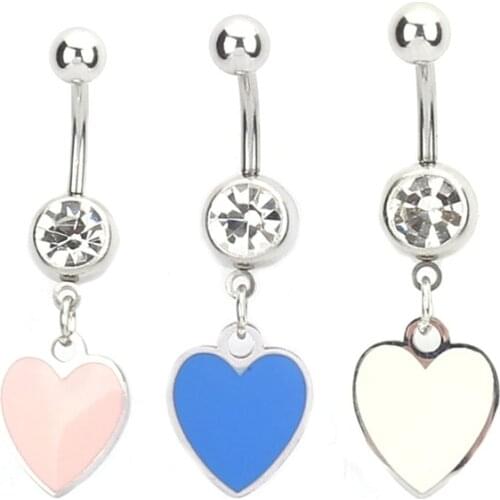 New Love Heart belly button rings Bar steel pink blue Color Surgical Metal Piercing Sexy Body Jewelry women piercing