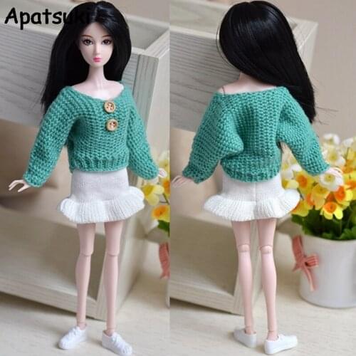 Green Causal Clothes For Barbie Doll House Knitted Sweater Skirts Top Shorts For 1/6 BJD Doll Your Choice