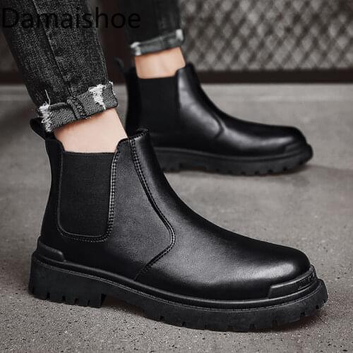 Autumn and Winter New British Style Black Leather Boots Waterproof Platform High-Top Martens Boot Mens Cotton Light Boots Shoes