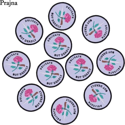 Prajna Wholesale Knife And Rose Embroidery Badges Punk Patches Round Hippie Jacket DIY Iron On Patches For Clothing Ornaments