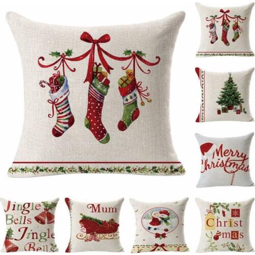 Festive Merry Christmas Pillow Case Cotton Linen Cushion Throw Xmas Gift Home