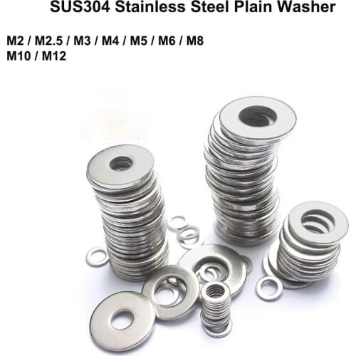SUS304 Stainless Steel Plain Washers M2 M2.5 M2.6 M3 M4 M5 M6 M8 M10 M12