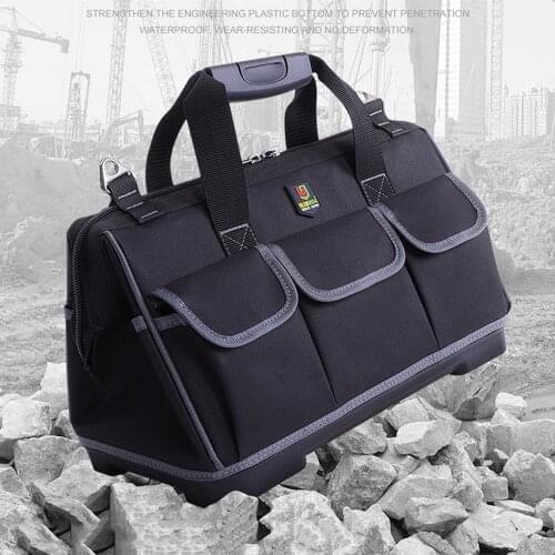 Wide Mouth Tool Bag Water-proof Multi-use Tool Tote Organizer with Handle and Shoulder Strap for Construction Electrician Home