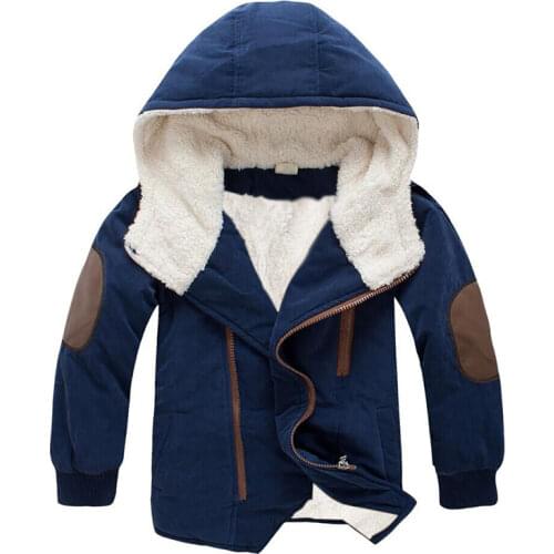 Large Size Keep Warm Boys Jacket Autumn Winter Cotton Plus Thick Velvet Kids Jacket Hooded Casual Zipper Boy Coat 3-9 Years Old