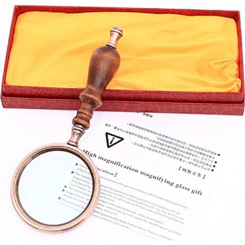 Wooden Handle Metal Frame Magnifier 10X Glass Lens Magnifying Tools Vintage Handheld Reading Magnifiers Grandpa Gifts
