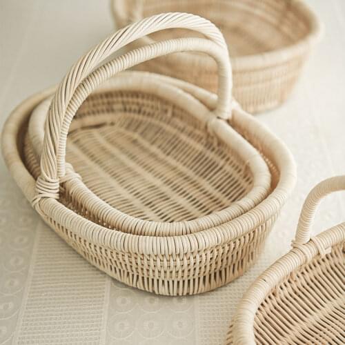 Vintage Rattan Storage Basket French Outdoor Picnic Baskets Cake Fruit Snack Storage Organizer Breadbasket Kitchen Accessories