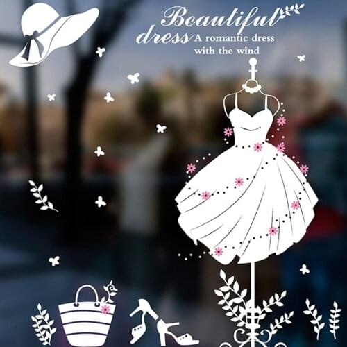 Clothing Store Showcase Window Glass Decoration Stickers White Dress Black Coat Rack Wall Decals Removable Dressing Room Posters