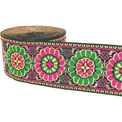 ZERZEEMOOY 2" 5CM 7YARD National Ethnic Embroidery Jacquard Webbing DIY Handmad Sewing Ribbon Carpet Decorative Edge Accessory