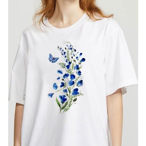 Womens T-shirt colorful flower Fashion Print T-shirt Ladies Casual Harajuku Graphic T-shirt Short Sleeve beauful flower Tshirt