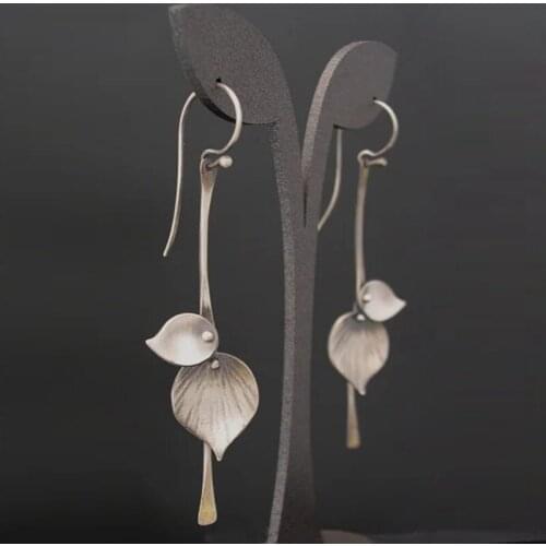 Silver Color Metal Leaves Earring For Women Vintage Plant Lily Flower Statement Dangle Earring Gift