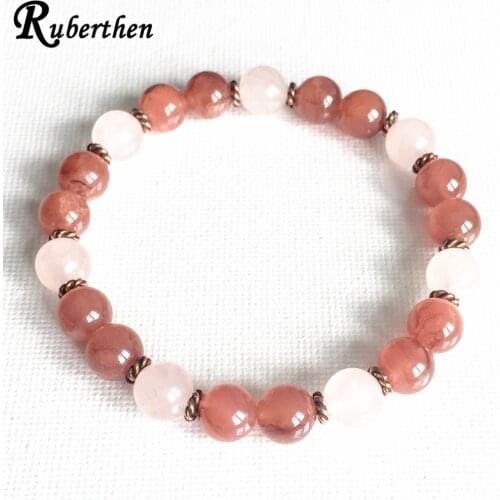 Ruberthen Rose Quartzs Womens Bracelet Natural Stone Energy Power Bracelet For Women New Design Mala Beads Bracelet