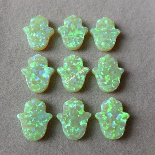 100pcs/lot 11x13mm OP12 lemon green Hamsa Opal , Free Shipping Synthetic Fire Hand & Hamsa Opal , Fire Opal Hamsa Stone