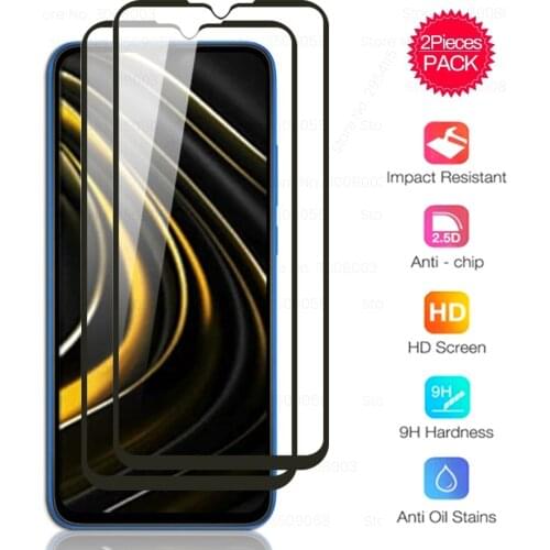2pcs full cover protective glass for xiaomi pocophone poco m3 m 3 3m tempered glass screen protectors film cover pocom3 6.53