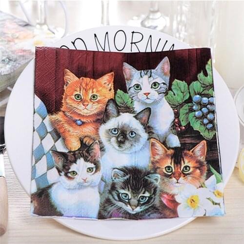 20Pcs/Pack Cute Cate Table Paper Napkins Kitty Animal Napkin Paper Tissues for Kids Party Decor Supplies Wholesale