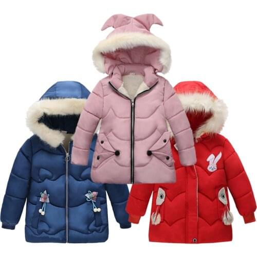 2021 Winter Girls Jackets Kids Hooded Outerwear Fashion Baby Girl Thick Warm Jacket Children Party Outerwear Coats Zipper Jacket