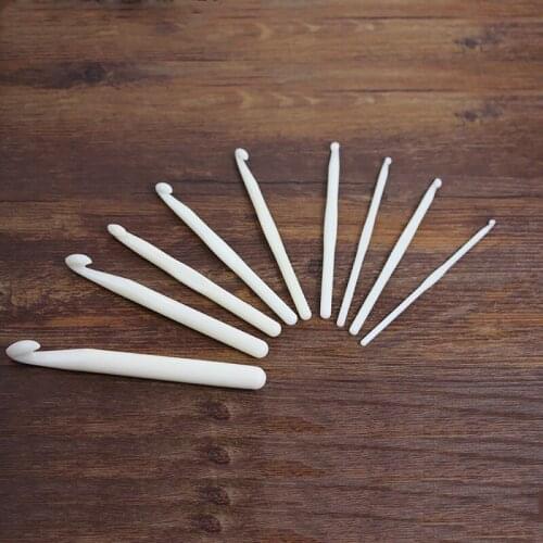 3/4/5/6/7/8/9/10/12mm Pure White Plastic Crochet Hooks Set Thick Head Knitting Needles Stitches DIY Weave Tools Sewing Supplies