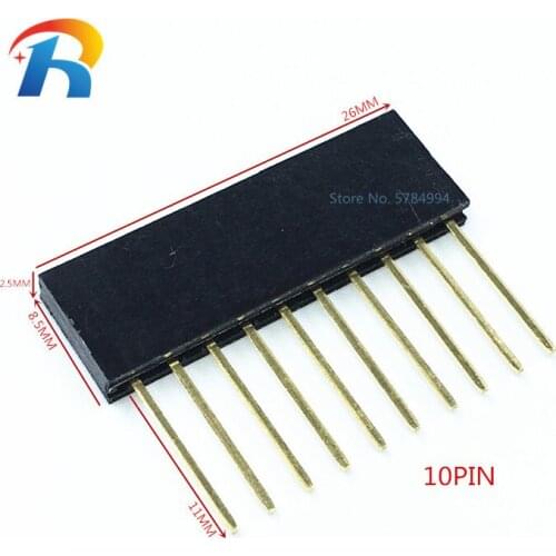 30PCS 2.54mm Stackable Long Legs Female Header 10PIN Single Row Connector Multicolor Socket for Arduino PCB 1*10P