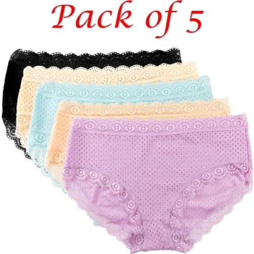 Womens Underwear Breathable Micro-Mesh Panties Sexy Lingerie Lacy Low Waist Panties Cute Girl Rise Briefs, Multicolored, 5 Pack